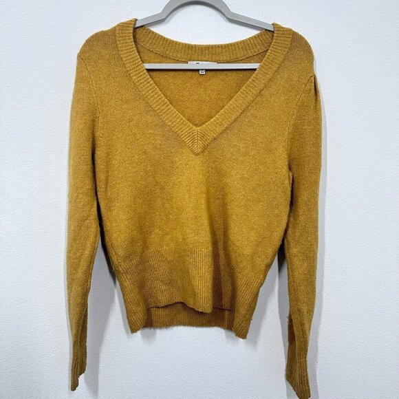 Madewell V-Neck Sweater Coziest Yarn Heather Mustard Saffron Golden Yellow XS - Picture 2 of 7